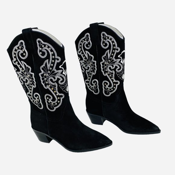 Dolce Vita Suede Studded Western Boots Black Size 6 NIB NEW - Picture 1 of 8
